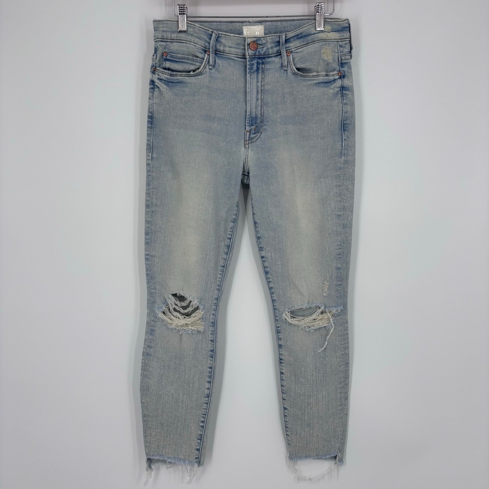 Mother The Stunner Zip Ankle Step Fray Jeans Women 27 Rolling In The Bushes Blue
